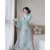 Áo dài nữ cách tân cobastudio - Quần dài suông phi lụa, cổ tròn tay lửng thêu sen, phụ kiện hoàn chỉnh cho Tết 6
