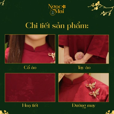 Áo dài nữ cách tân Mai Chi suông cổ cao tay lỡ gấm châu, charm chụp Tết – Ngọc Mai 316k 3