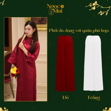 Áo dài nữ cách tân Mai Chi suông cổ cao tay lỡ gấm châu, charm chụp Tết – Ngọc Mai 316k 7