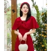 Áo dài nữ cách tân nhung cổ choàng nơ cao cấp siêu sang giảm còn 390.000đ 4