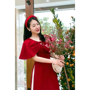 Áo dài nữ cách tân nhung cổ choàng nơ cao cấp siêu sang giảm còn 390.000đ