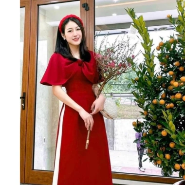 Áo dài nữ cách tân nhung cổ choàng nơ cao cấp siêu sang giảm còn 390.000đ