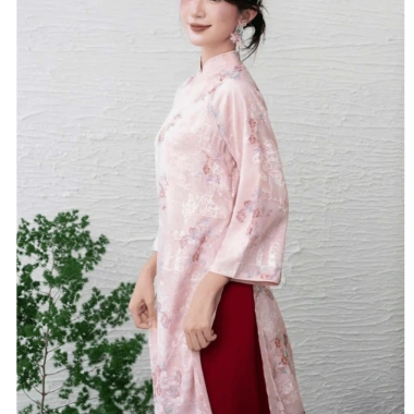 Áo Dài Nữ ELENA Dáng Suông Tay Lỡ Vải Tơ Thêu Cao Cấp Cách Tân BIGSIZE