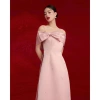 Áo dài nữ ôm hai dây trễ vai - 2 màu hồng đỏ nổi bật, kèm quần, giá chỉ 325.000đ, thiết kế tinh tế lễ hội, cho mọi dịp đặc biệt 7