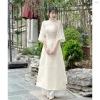 Áo dài nữ quần dài lụa suông, tay lửng cổ trụ, thêu 2 lớp, nút bọc tơ - Cobastudio 193k 6