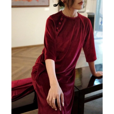 Áo Dài Nữ Suông Cao Cấp Vải Tuyết Nhung - Áo Dài Tết Cách Tân Trúc Anh 299k