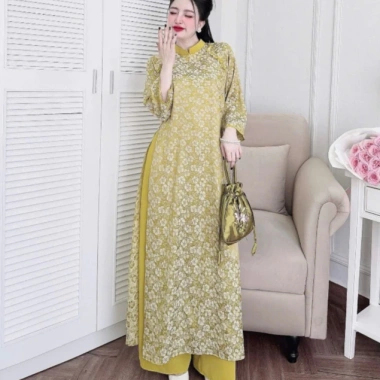 Áo dài nữ Tết hiện đại gấm in họa tiết tay lỡ Size 40-52kg - Giá ưu đãi 335.000₫
