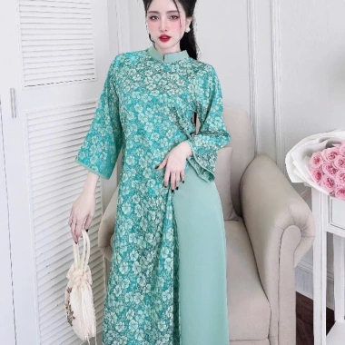 Áo dài nữ Tết hiện đại gấm in họa tiết tay lỡ Size 40-52kg - Giá ưu đãi 335.000₫