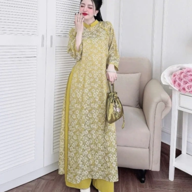 Áo dài nữ Tết hiện đại gấm in họa tiết tay lỡ Size 40-52kg - Giá ưu đãi 335.000₫