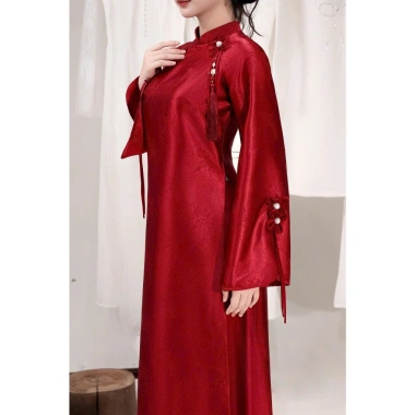 Áo Dài Nữ Truyền Thống Dáng Xuông Gấm Vân Mây Tay Dài Loe Xẻ Đính Nơ – Giá 174.000đ, Sang Trọng Quý Phái 8