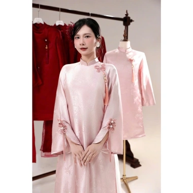 Áo Dài Nữ Truyền Thống Dáng Xuông Gấm Vân Mây Tay Dài Loe Xẻ Đính Nơ – Giá 174.000đ, Sang Trọng Quý Phái 9