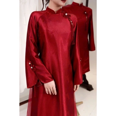 Áo Dài Nữ Truyền Thống Dáng Xuông Gấm Vân Mây Tay Dài Loe Xẻ Đính Nơ – Giá 174.000đ, Sang Trọng Quý Phái 10