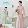 Áo dài nữ Vân Chi - Nàng Mây dáng ôm tay lỡ cổ cao đính nơ trẻ trung - 200k