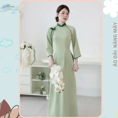 Áo dài nữ Vân Chi - Nàng Mây dáng ôm tay lỡ cổ cao đính nơ trẻ trung - 200k 2