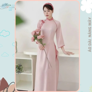 Áo dài nữ Vân Chi - Nàng Mây dáng ôm tay lỡ cổ cao đính nơ trẻ trung - 200k 3
