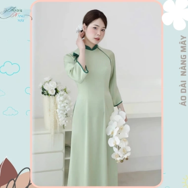 Áo dài nữ Vân Chi - Nàng Mây dáng ôm tay lỡ cổ cao đính nơ trẻ trung - 200k 6