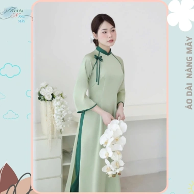 Áo dài nữ Vân Chi - Nàng Mây dáng ôm tay lỡ cổ cao đính nơ trẻ trung - 200k 7