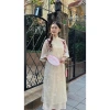 Áo dài nữ voan lụa tơ thêu hoa, dáng suông đính nơ kèm quần lụa, chỉ 285k 2