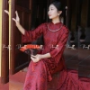 Áo dài suông dáng xưa gấm Hoa Đào cao cấp, tay lỡ trẻ trung, áo dài tết may sẵn, giảm giá 269.000đ
