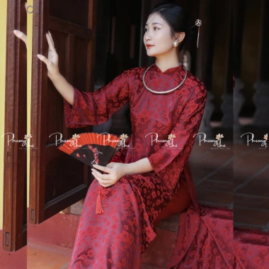 Áo dài suông dáng xưa gấm Hoa Đào cao cấp, tay lỡ trẻ trung, áo dài tết may sẵn, giảm giá 269.000đ