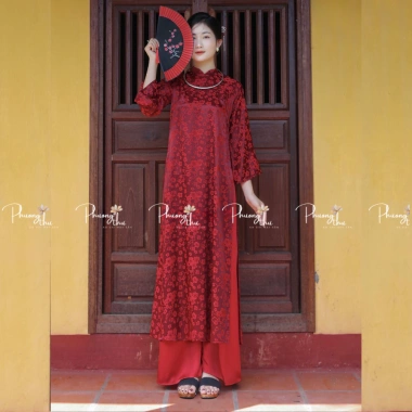 Áo dài suông dáng xưa gấm Hoa Đào cao cấp, tay lỡ trẻ trung, áo dài tết may sẵn, giảm giá 269.000đ