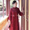 Áo dài suông dáng xưa gấm Hoa Đào cao cấp, tay lỡ trẻ trung, áo dài tết may sẵn, giảm giá 269.000đ 10