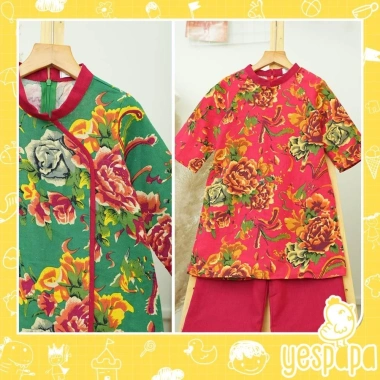 Áo dài tấm cặp bé trai bé gái vải linen mịn chăn công Yespapa Rio194 giá 279.000 VND