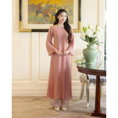 Áo Dài Tân Tết Như Duyên Tơ Óng Form Suông Thanh Lịch Cổ Đính Hoa - 300.000đ