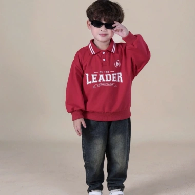 Áo dài tay polo da cá Leader bomber thể thao màu đỏ - Giá 129k, giảm giá Tết 3