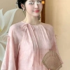Áo Dài Tết 2.026 Cách Tân Trà Uyên Form Suông Tay Lỡ Tơ Crep In Hoa Chìm Đính Nơ - Giá chỉ 389.000₫ 3