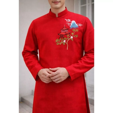 Áo dài tết bé trai đỏ chất tafta thêu núi - chuẩn hình chụp hình, giá ưu đãi 295k - Áo Dài Nam Hoàng 4