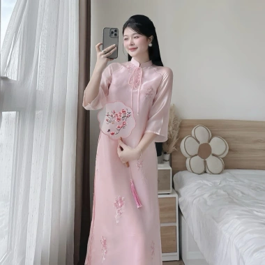 Áo Dài Tết Cách Tân Lụa Cao Cấp Thêu Hoa 3D Dáng Suông Sang Trọng Nữ Tính Dự Tiệc Giảm tới 22% 2