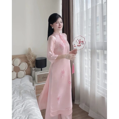 Áo Dài Tết Cách Tân Lụa Cao Cấp Thêu Hoa 3D Dáng Suông Sang Trọng Nữ Tính Dự Tiệc Giảm tới 22% 5