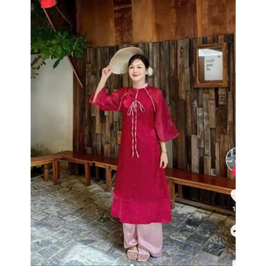 Áo dài tết cách tân tay ngắn họa tiết, kèm quần tuyết nhung nữ tính D713 - Thiết kế tinh tế, phù hợp ngày Tết, giá chỉ 221.000₫ 4
