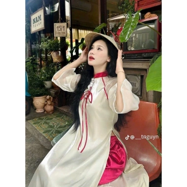 Áo dài tết cách tân tay ngắn họa tiết, kèm quần tuyết nhung nữ tính D713 - Thiết kế tinh tế, phù hợp ngày Tết, giá chỉ 221.000₫ 10