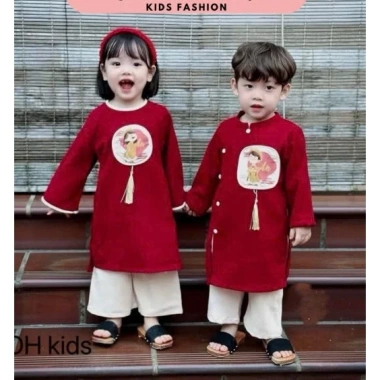 Áo dài Tết cách tân thêu họa tiết cho bé 8-20kg - Thiết kế bé trai, bé gái, giá ưu đãi 95.000 VND