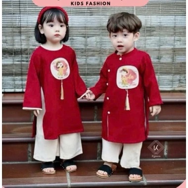 Áo dài Tết cách tân thêu họa tiết cho bé 8-20kg - Thiết kế bé trai, bé gái, giá ưu đãi 95.000 VND