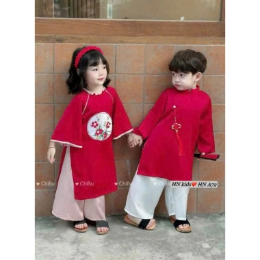 Áo dài Tết cặp đôi đỏ bé gái bé trai, tặng bướm cài tóc NANA'S KIDS 155.000₫
