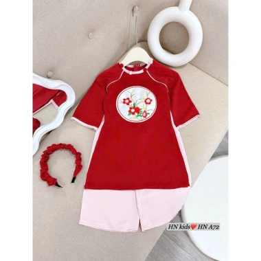 Áo dài Tết cặp đôi đỏ bé gái bé trai, tặng bướm cài tóc NANA'S KIDS 155.000₫