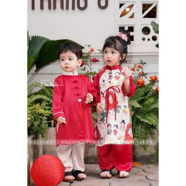 Áo Dài Tết Đôi Bé Trai và Bé Gái Cách Tân Truyền Thống Giá 197.600 VND Giảm Đặc Biệt 6