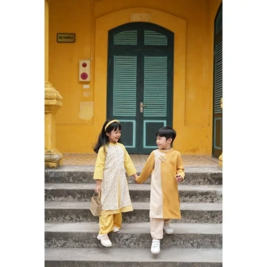 Áo dài tết đôi Minh Nguyệt bé trai bé gái, set, tặng mắn, size 10‑38kg, giảm 276k