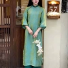 Áo dài tết Xuân 2.026 cách tân dáng suông, vải gấm lụa tơ cao cấp đính cúc bọc 8