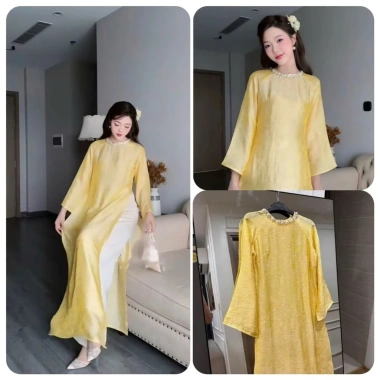 Áo dài Tết Xuân Mai cách tân suông cổ tròn đính ngọc, tơ óng sang trọng TH96 – Giá ưu đãi 296k 4