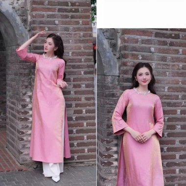 Áo dài Tết Xuân Mai cách tân suông cổ tròn đính ngọc, tơ óng sang trọng TH96 – Giá ưu đãi 296k 5