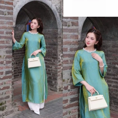 Áo dài Tết Xuân Mai cách tân suông cổ tròn đính ngọc, tơ óng sang trọng TH96 – Giá ưu đãi 296k 6