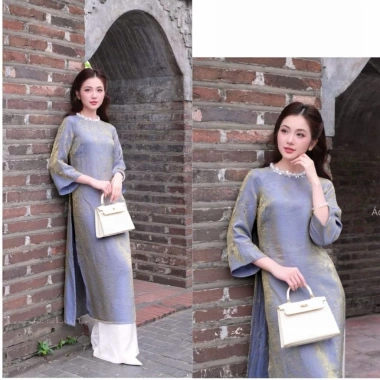 Áo dài Tết Xuân Mai cách tân suông cổ tròn đính ngọc, tơ óng sang trọng TH96 – Giá ưu đãi 296k 7