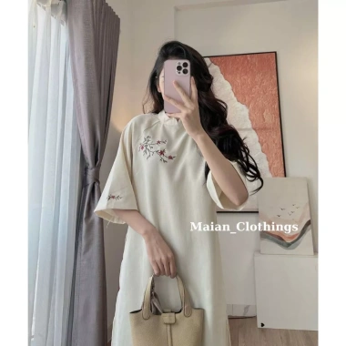 Áo dài thêu hoa Maian tay lửng nhung, quần lụa mềm mịn, mặc Tết - Giá 55.999₫ 5