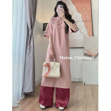 Áo dài thêu hoa Maian tay lửng nhung, quần lụa mềm mịn, mặc Tết - Giá 55.999₫ 6