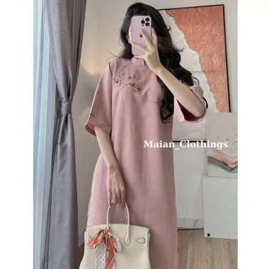 Áo dài thêu hoa Maian tay lửng nhung, quần lụa mềm mịn, mặc Tết - Giá 55.999₫ 7