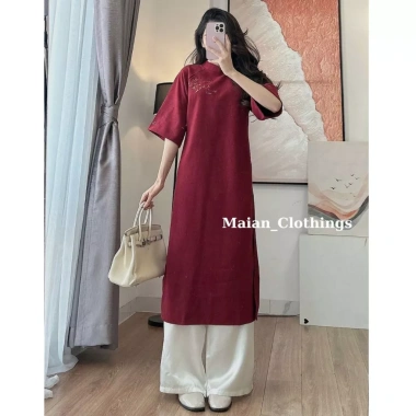 Áo dài thêu hoa Maian tay lửng nhung, quần lụa mềm mịn, mặc Tết - Giá 55.999₫ 10